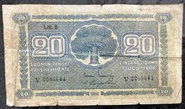 Finnland 20 Mark Schein von 1945, Antike Banknote, Top!