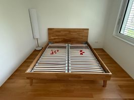Holzbett mit Lattenrost, Massivholz Eiche, 160x200 cm