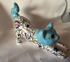 Katze Figur Porzellan  sehr Gross und Farbig wunder schön 
