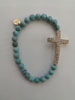 🤩STRASS-KREUZ ARMBAND TÜRKIS STEINE NEU