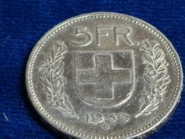5 Franken 1939, 835 Silber, 15 g