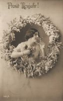 Alte Neujahrskarte, Prosit Neujahr! gel. 1915,  Rar! Frau