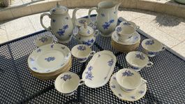 Kaffeeservice 30-teilig weiss-blau Porzellan Goldrand