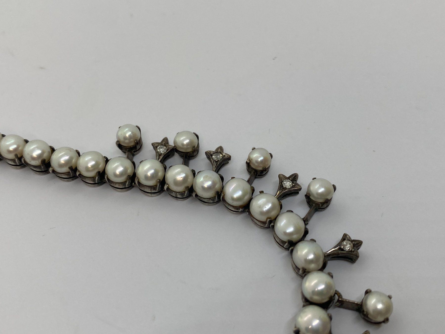 Catenine: PERLEN-Kette mit Diamanten, 40cm Silber /i422 – Usato da Bern venduto da JMsoehne1987 3