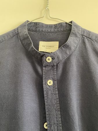 Chemise Octobre Éditions col mao bleu coton et lin