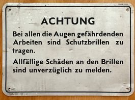 Achtung altes Warnschild Schutzbrillen 21 x 14.6 cm Form