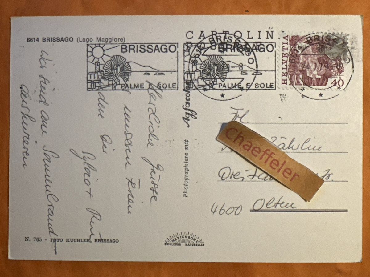 Ansichtskarten: 1979 Brissago, Lago Maggiore – Gebraucht aus Zürich von Chaeffeler 1