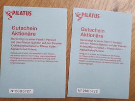 2 Gutscheine Pilatus Bahnen  bis 31.12.2028 gültig