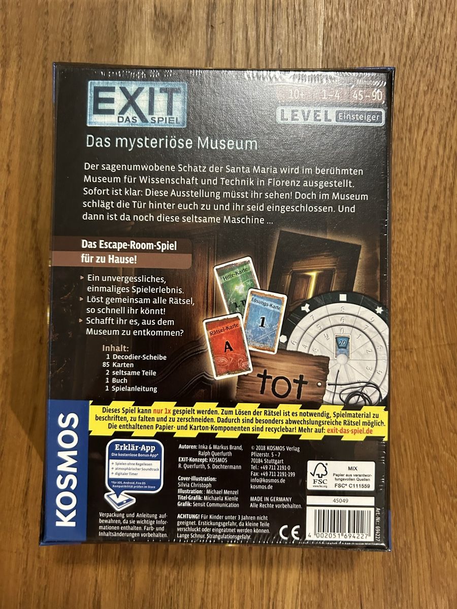 Kosmos Spiele: EXIT das mysteriöse Museum /Spiel NEU – Neu und originalverpackt aus Bern von  1