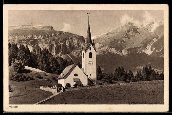 Cartes postales: AK Versam, Kirche und Bergpanorama – D'occasion à Berlin par bartko-reher