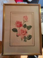 Bild Stich Litho ? Blumen Bild Rosen - Rose lila signiert