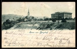 AK Burgdorf, Panorama mit Kirche und großem Gebäude