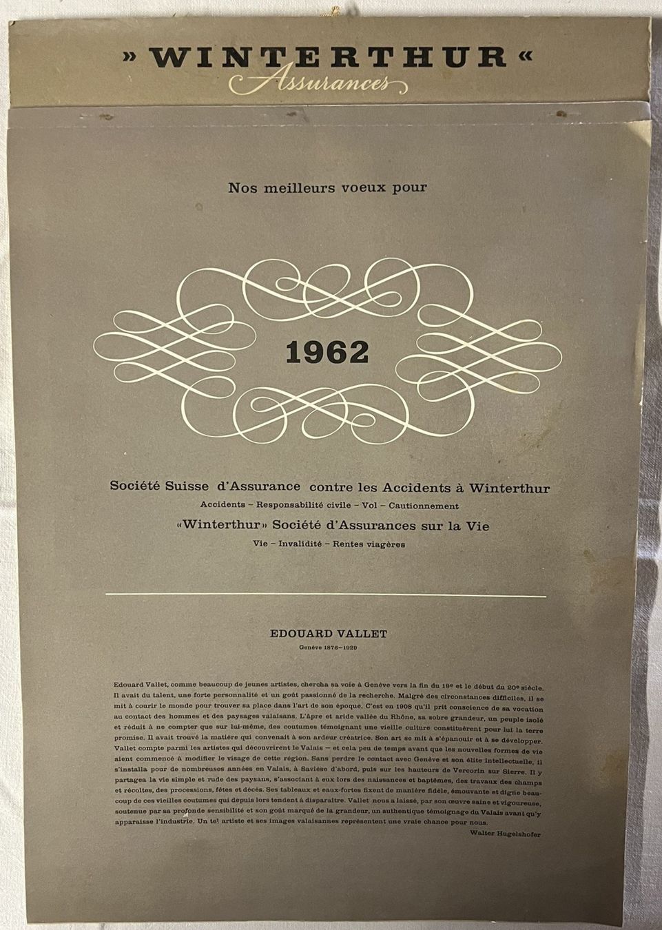 Calendari: Winterthur Versicherungen Kalender 1962 – Usato da Fribourg venduto da Kumpaan