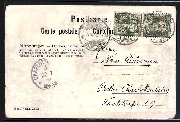 Cartoline postali: Zürich, Eidgen. Sängerfest 1905, Festh – Usato da Berlin venduto da bartko-reher 1