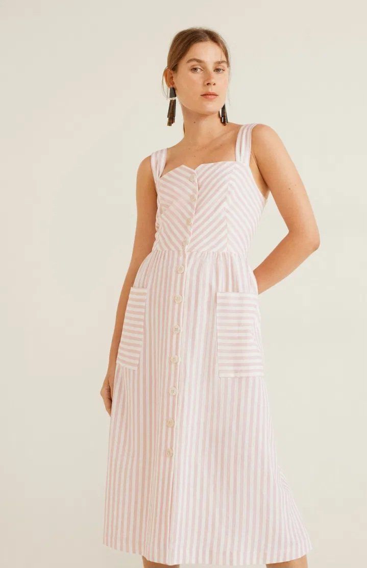 Mango Kleider: Mango Kleid gestreift rosa Leinen Gr. L – Gebraucht aus Erlinsbach SO von ULIKH