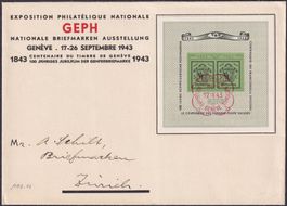 1943, W18 (GEPH-Block) +Ersttagsbrief nach Zürich, 110.-++