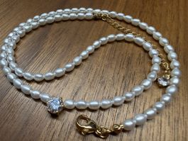 Baby Süsswasser Perlen & Swarovski Halskette Collier 42 cm