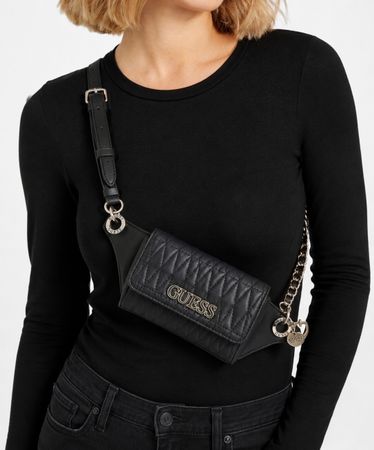 Guess Gürteltasche Schwarz gesteppt mit Silberkette