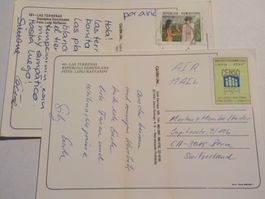 Karibik, Dominica, 2 Karten mit Marken