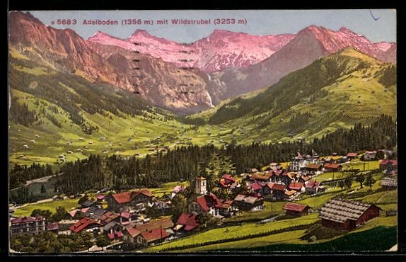 Cartoline postali: Adelboden, Ortsansicht mit Wildstrubel – Usato da Berlin venduto da bartko-reher