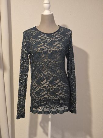 Damen Langarmshirt Spitze dunkelgrün Grösse M/L gebraucht
