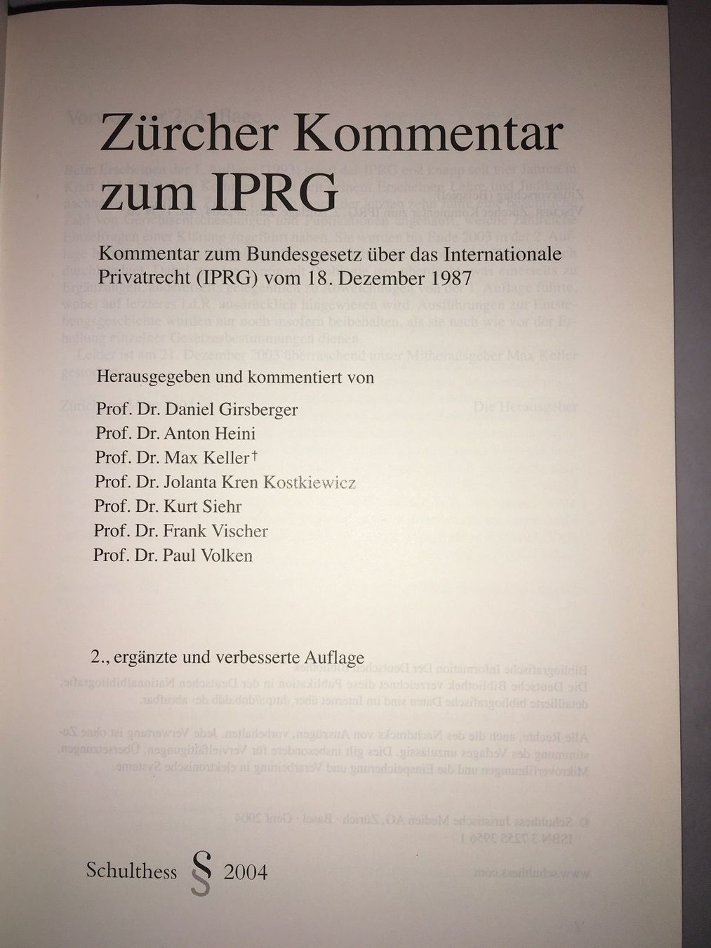 Zürcher Kommentar zum IPRG, 2. Auflage, 2004 (Neu (gemäss Beschreibung ...