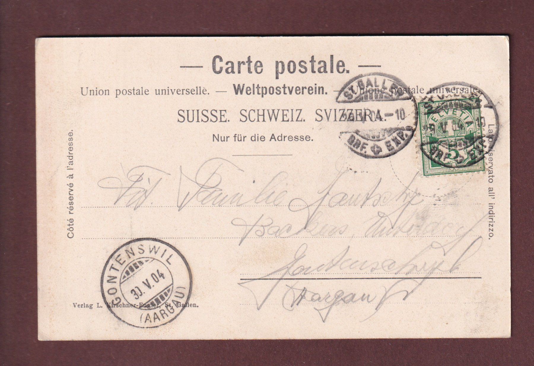 Cartoline postali: ST. GALLEN - Teilansicht - 1904 – Usato da Pully venduto da nicecards 1