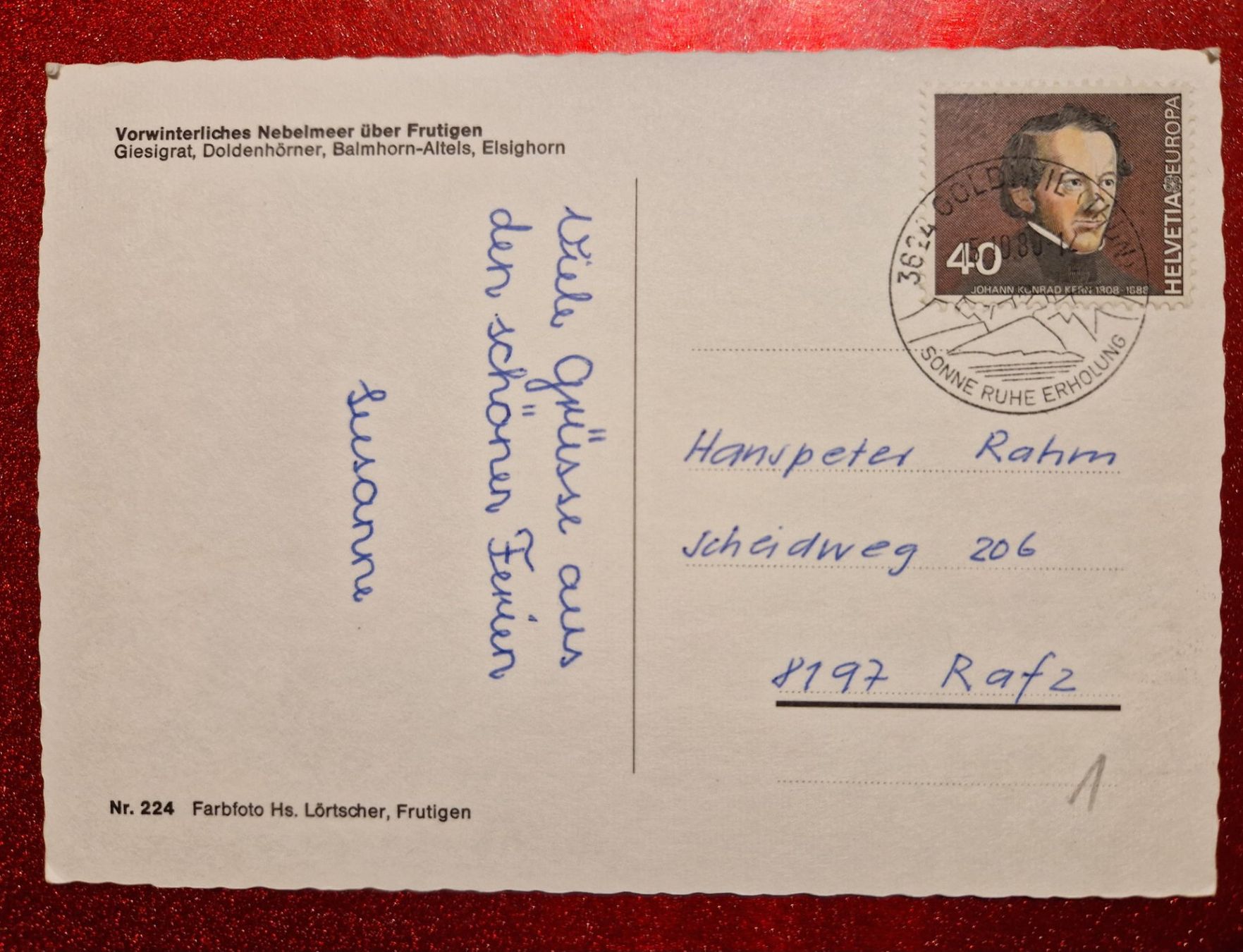 Cartoline postali: Frutigen, Vorwinterliches Nebelmeer 1980 – Usato da Melchnau venduto da Fishel 1