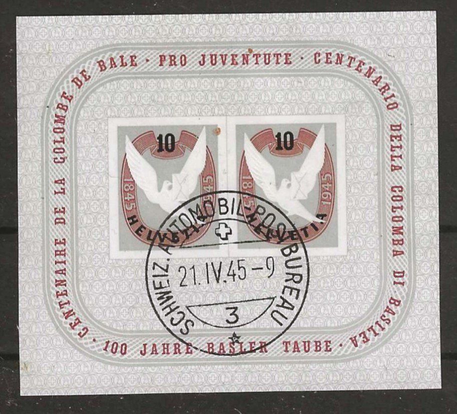 Tutti i francobolli: 1945 : Basler Taube Block W23 – Usato da Gümligen venduto da Geniusbuy