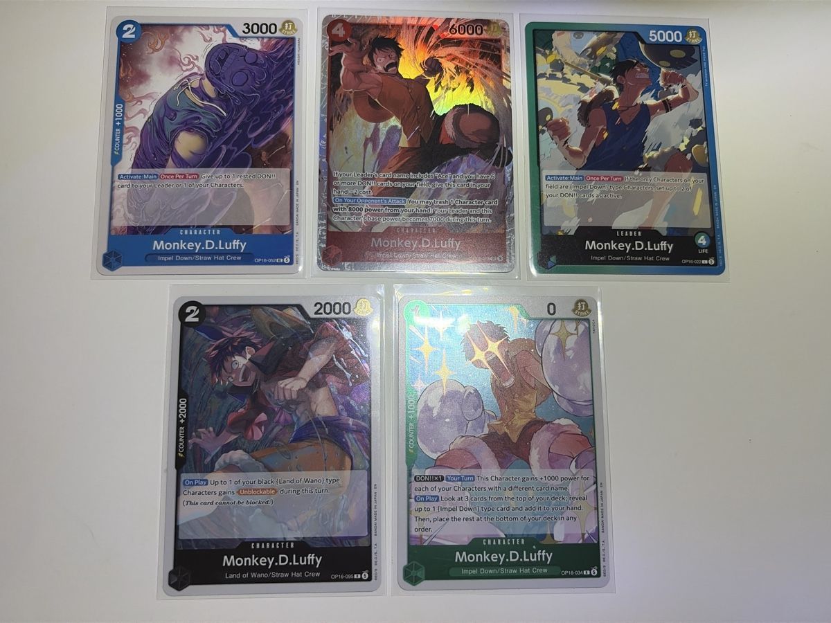 Bandai Sammelbilder & Trading cards: One Piece Monkey D. Luffy Karten Set Sammlung OP16 – Gebraucht aus Galgenen von Miachelle