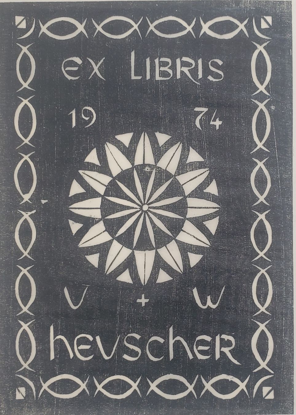 Xilografie: Ex Libris V Hevscher 1974, Original Holz- oder Linolschnitt – Usato da Opfikon venduto da Diversamente