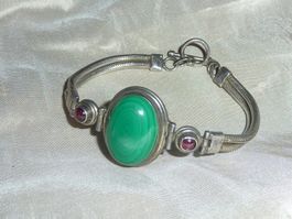 bracelet en argent et malachite Vintage pour femme