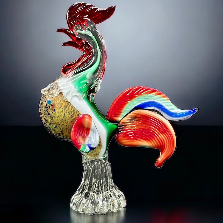 Figurine De Coq Disco Miroir - Décoration De Table, Fête - Verre Et Mousse - 17x13,5 Cm