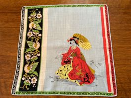 Taschentuch mit Geisha Motiv und Vogelrand