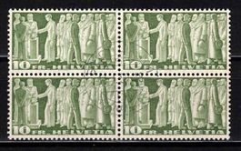 1955 Symbolische Darstellungen 10Fr. Nr.218x im 4er-Block ʘ