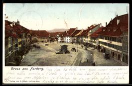 AK Aarberg, Marktplatz mit Brunnen