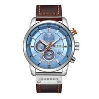 ⌚ Herrenuhr Chronograph Leder Braun Hellblau 47mm NEU