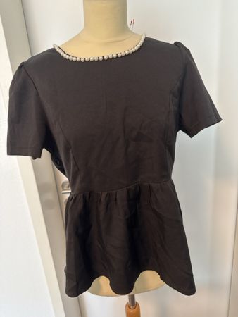Schwarze Bluse mit Perlen, Grösse 44, ungetragen