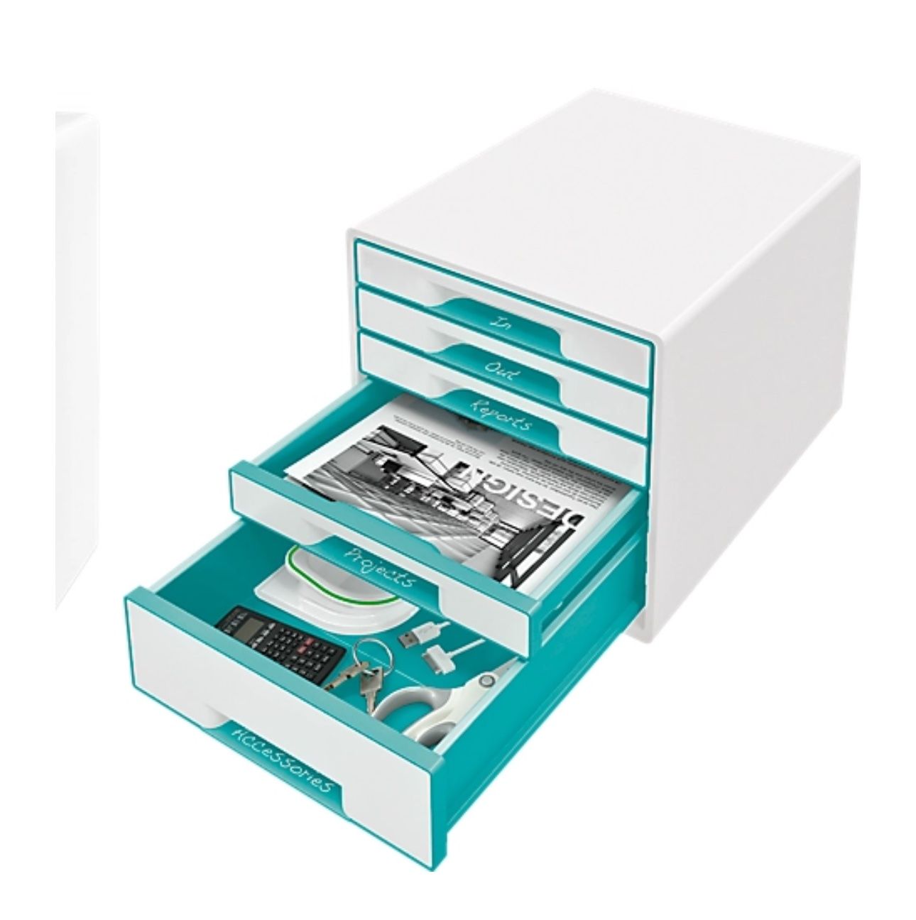 Contenitori & Simili: neue LEITZ Schubladenbox WOW CUBE, 5 Schübe, Ice Blue – Nuovo e nell'imballaggio originale da Necker venduto da liq24 1