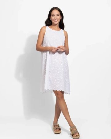 Piu & Piu Sommer Kleid ohne Arm BW 3D Spitze weiss Gr 40