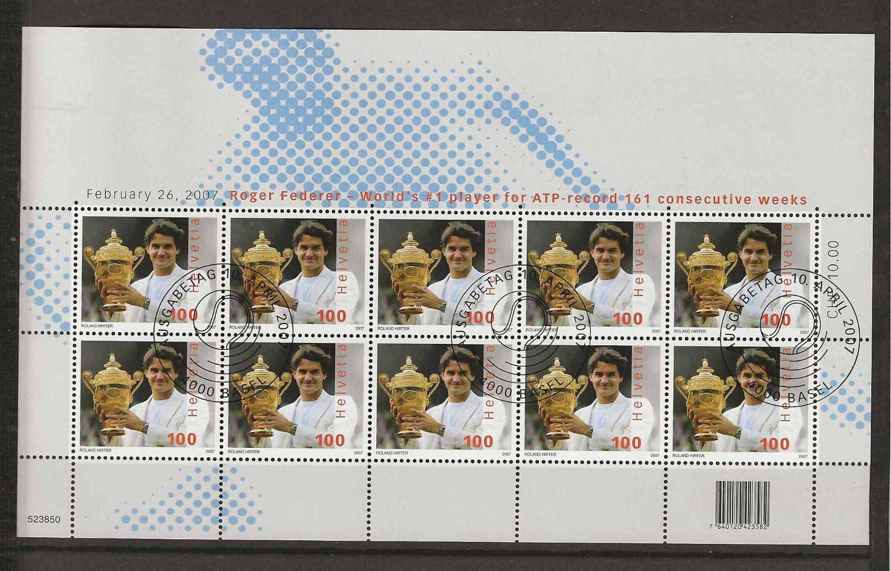 Tutti i francobolli: M1229 - Feuillet Roger Federer 1er jour – Usato da Trélex venduto da Phil_Albert