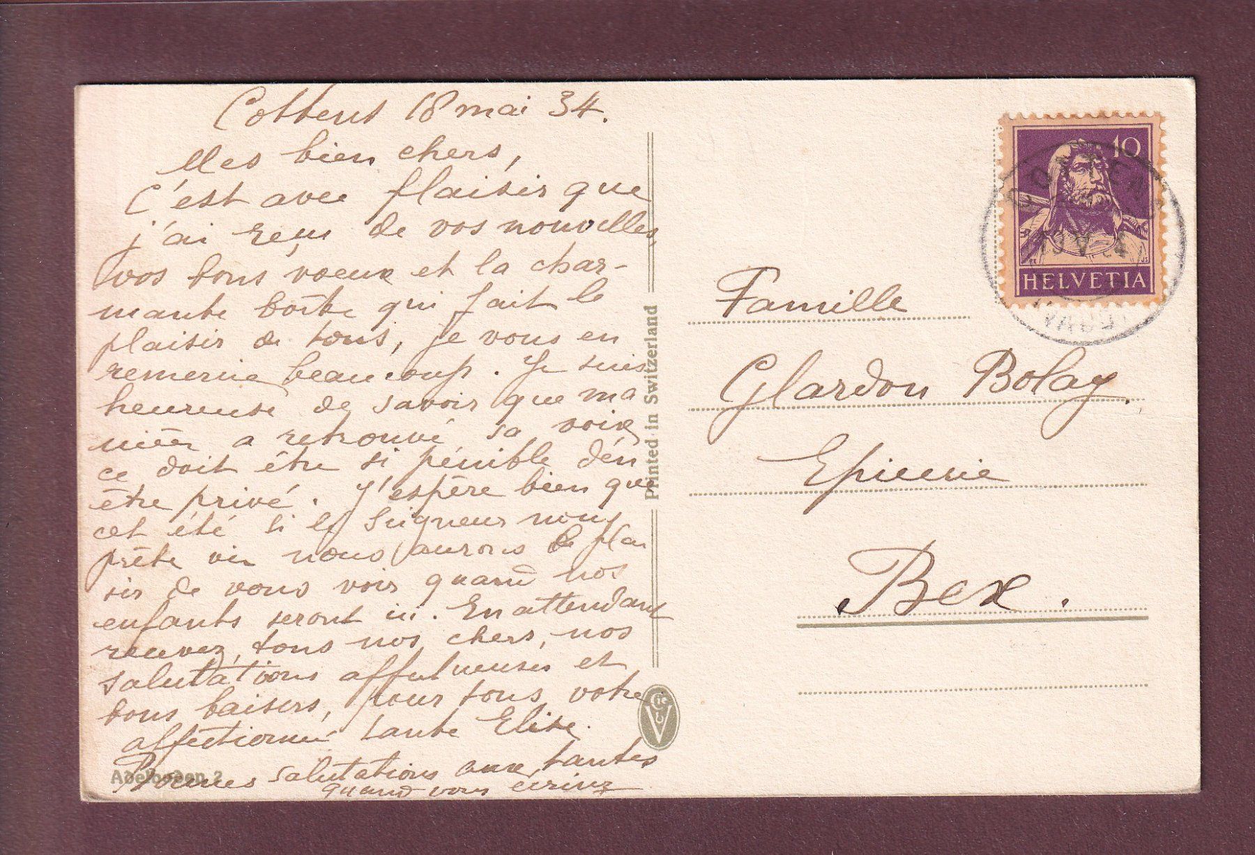 Ansichtskarten: PAYSAGE et Verset - 1934 – Gebraucht aus Pully von nicecards 1