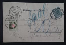 1904 Nachporto 10Rp auf Ansichtskarte nach St. Moritz