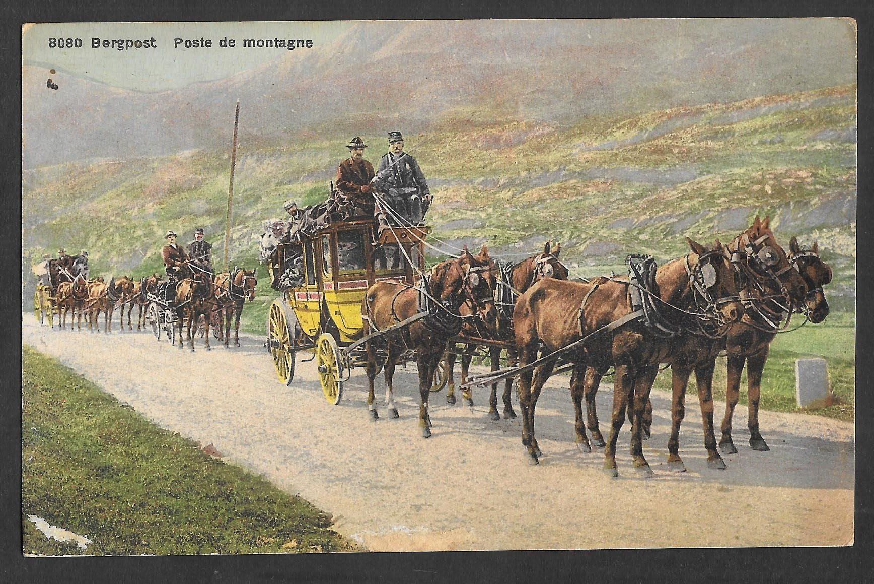 Cartes postales: Bergpost Poste de Montagne 3 Postkutschen – D'occasion à Olten par clotaldi