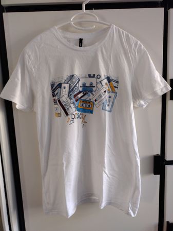 Weisses T-Shirt Grösse M mit Disco-Print, Retrolook