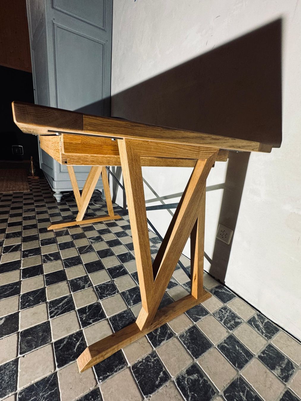 PC: Designer Schreibtisch Eiche massiv mit Glasplatte – Usato da Felsberg venduto da HWSDesign 4