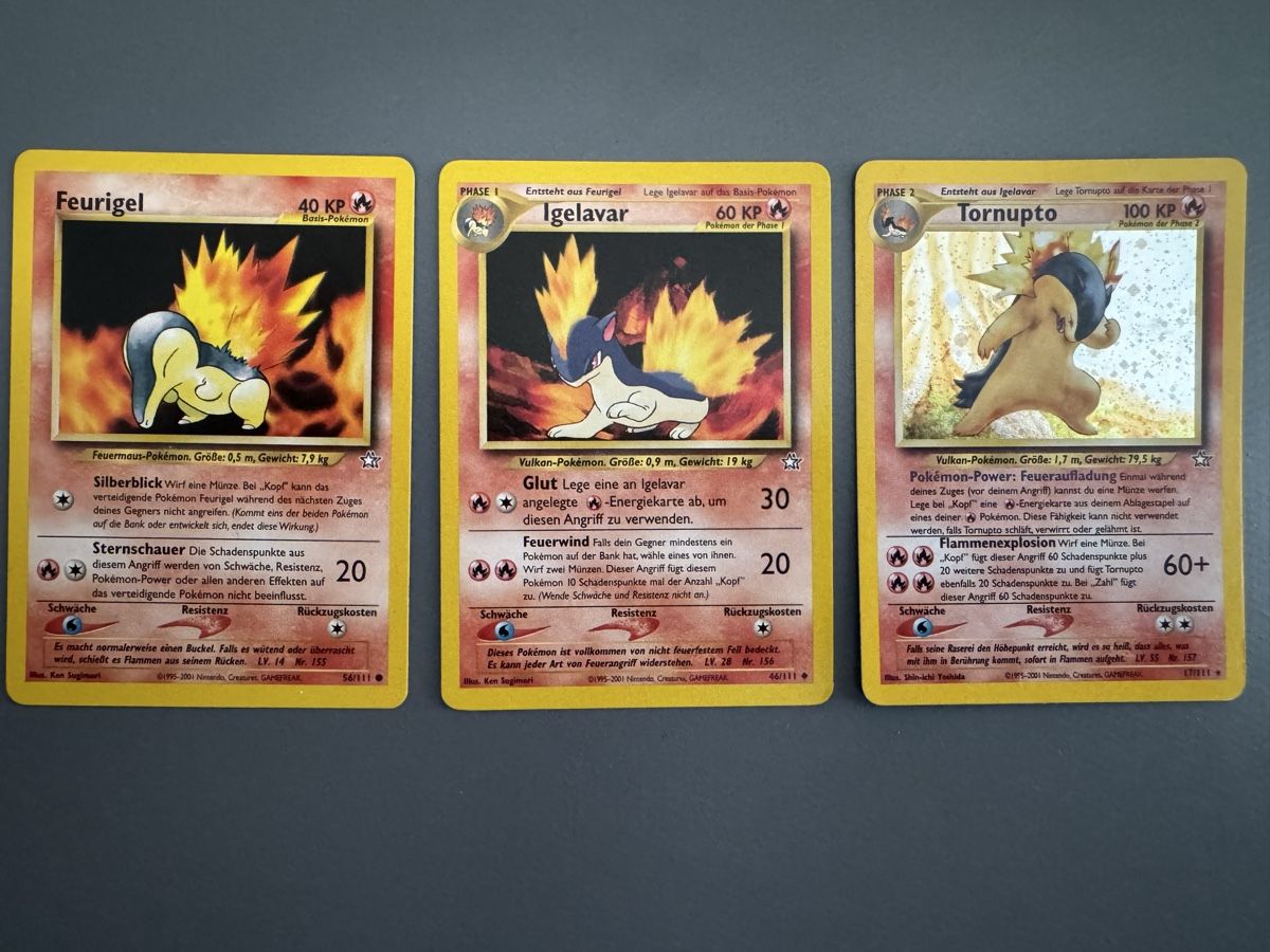 Pokémon Carte collezionabili: Feurigel, Igelavar & Tornupto Pokemon neo genesis DE – Usato da Wald ZH venduto da Boltriz