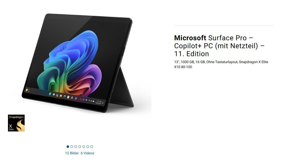 Microsoft Surface Pro-Copilot-11.Ed.|1 TB-Snapdragon-X Elite (Neu und ...