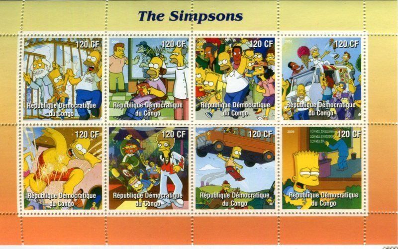 Alle Briefmarken: Block "Die Simpsons". Kongo. – Neu und originalverpackt aus Basel von Butsch5