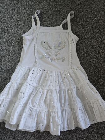 Kleid Weiss Grösse 98-104 Pailletten Schmetterling